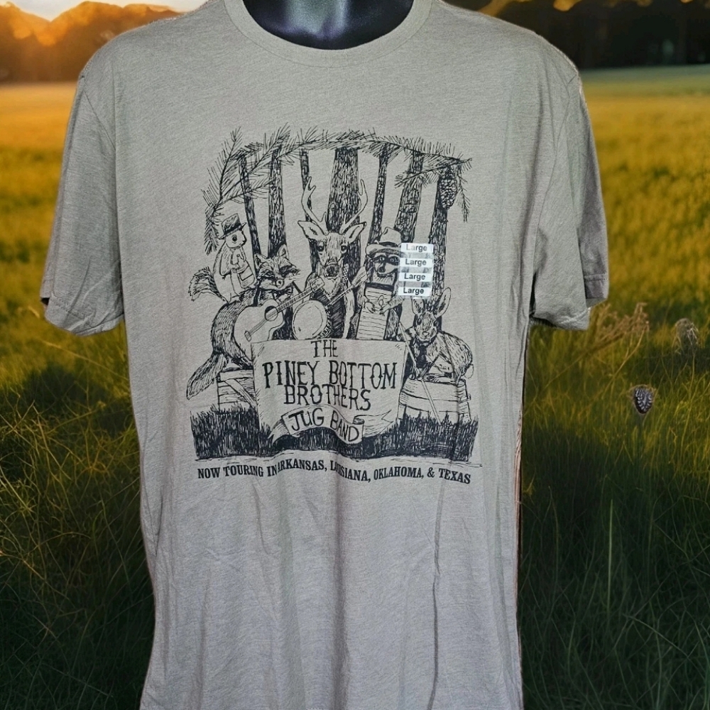 Piney Bottom Brothers Jug Band Mens L TShirt Olive Green New Bluegrass Music - Picture 1 of 10